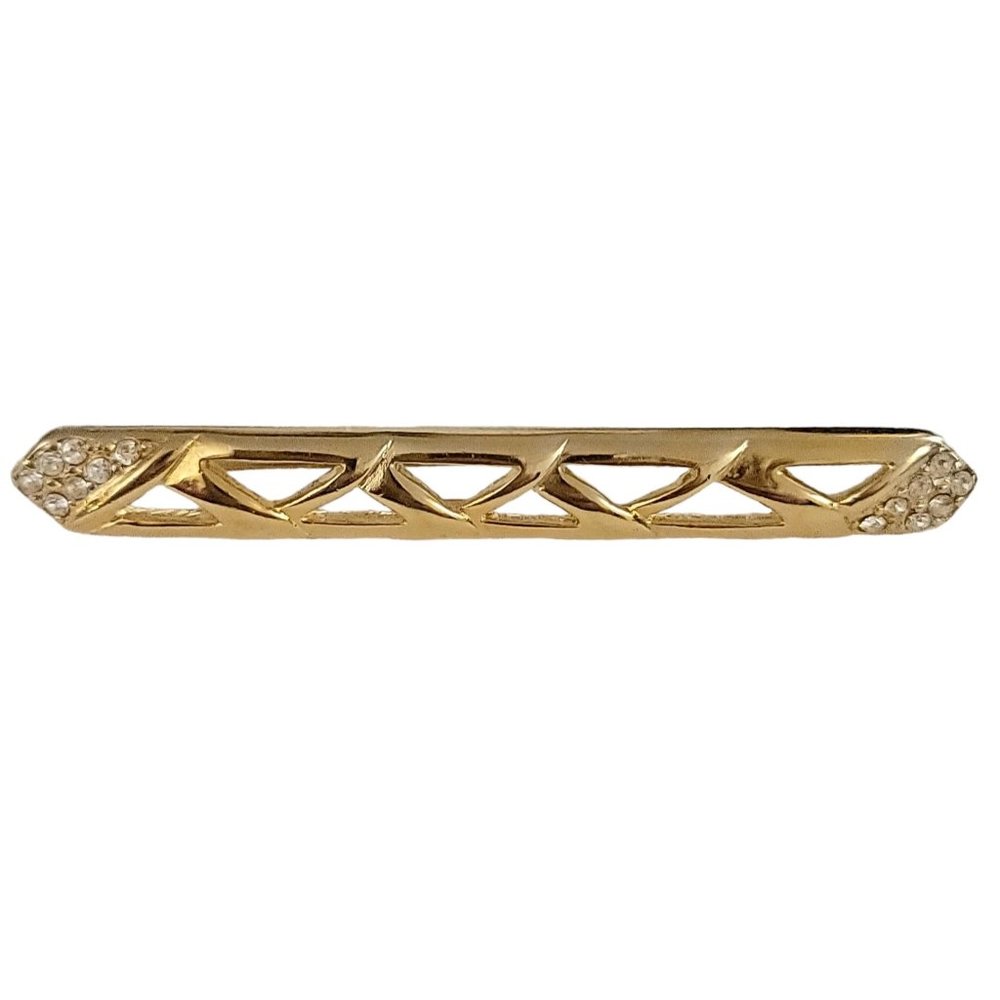 Monet Vintage Gold Tone Clear Rhinestone V Design Bar Pin, Signed K916